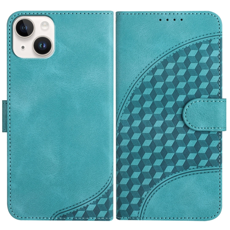 YX0060 Custodia in pelle per telefono con testa di elefante in rilievo con cordino, For iPhone 15, For iPhone 14 Plus, For iPhone 14