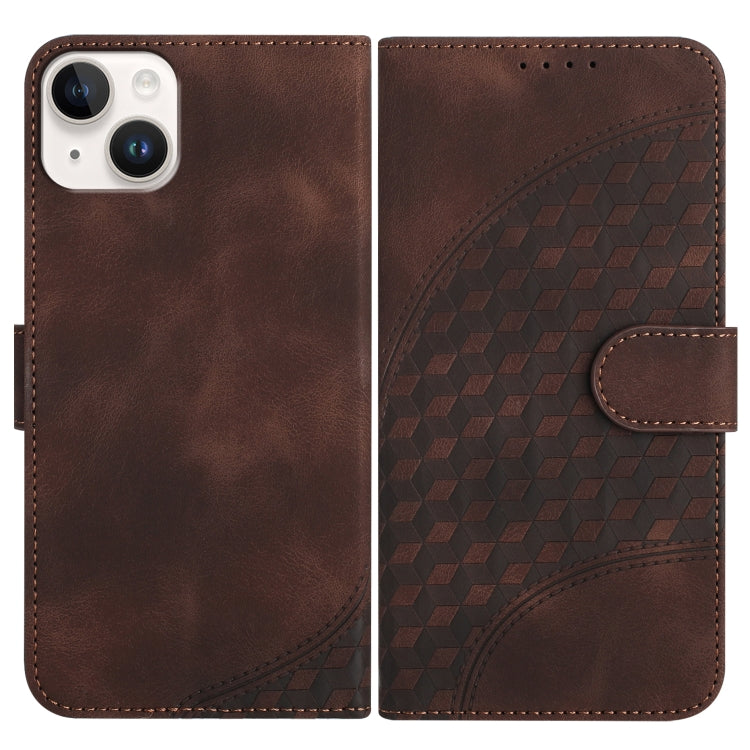 YX0060 Custodia in pelle per telefono con testa di elefante in rilievo con cordino, For iPhone 15, For iPhone 14 Plus, For iPhone 14