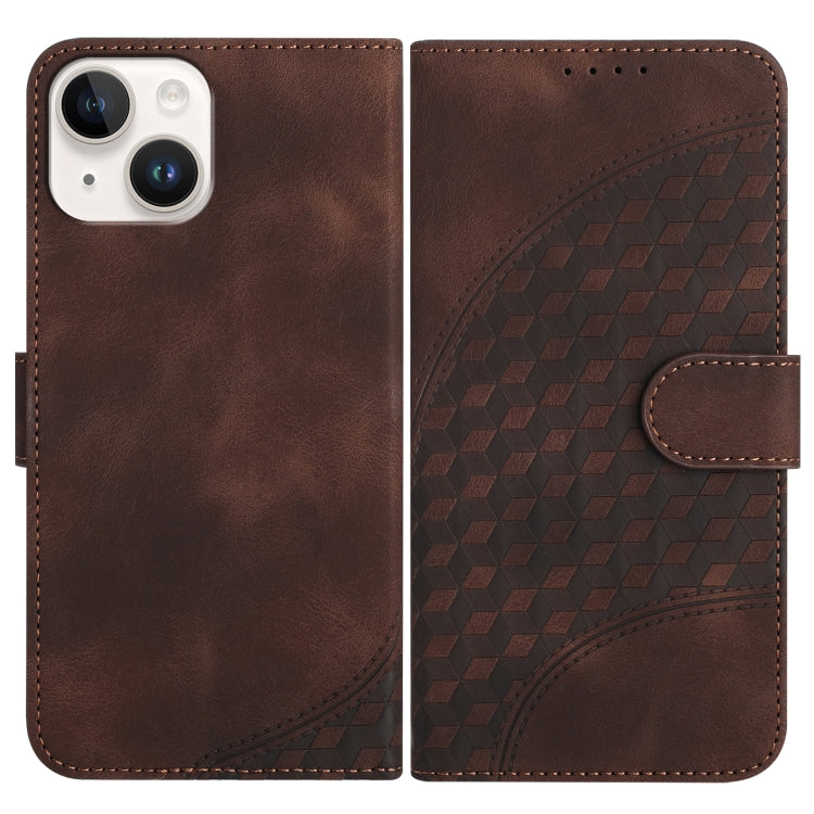 YX0060 Custodia in pelle per telefono con testa di elefante in rilievo con cordino, For iPhone 15, For iPhone 14 Plus, For iPhone 14
