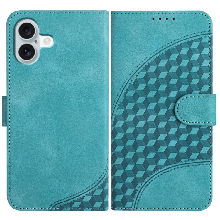 YX0060 Custodia in pelle per telefono con testa di elefante in rilievo con cordino, For iPhone 16 Pro, For iPhone 16 Plus, For iPhone 16