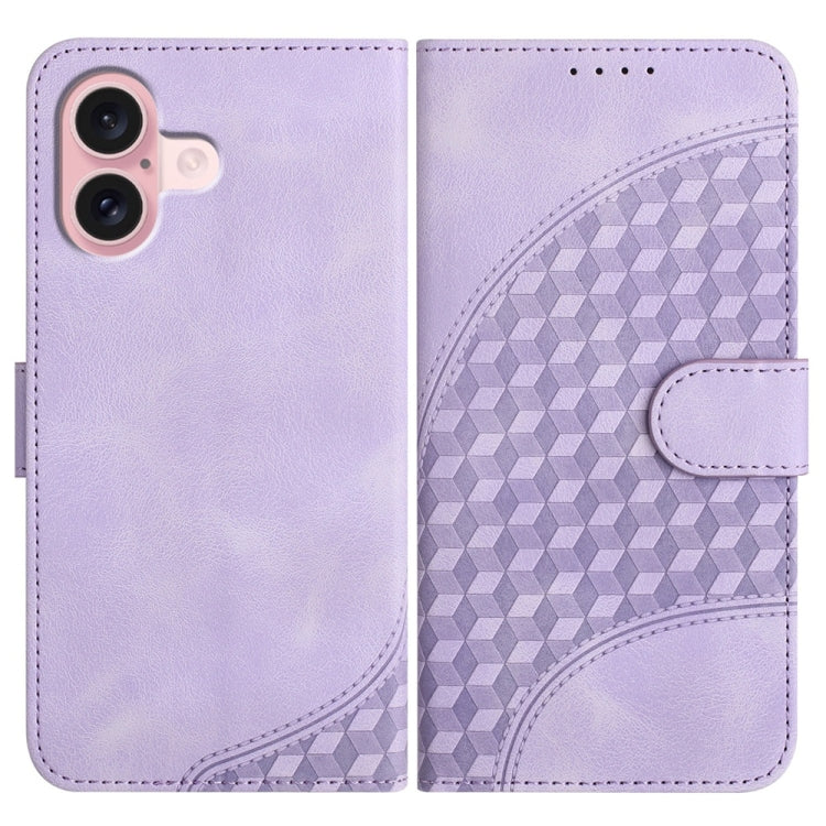 YX0060 Custodia in pelle per telefono con testa di elefante in rilievo con cordino, For iPhone 16 Pro, For iPhone 16 Plus, For iPhone 16