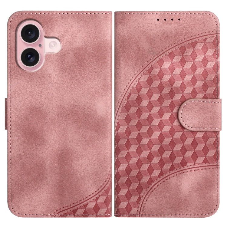 YX0060 Custodia in pelle per telefono con testa di elefante in rilievo con cordino, For iPhone 16 Pro, For iPhone 16 Plus, For iPhone 16