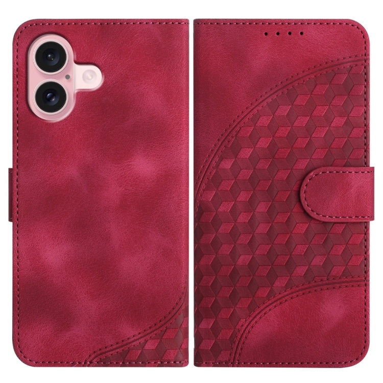 YX0060 Custodia in pelle per telefono con testa di elefante in rilievo con cordino, For iPhone 16 Pro, For iPhone 16 Plus, For iPhone 16