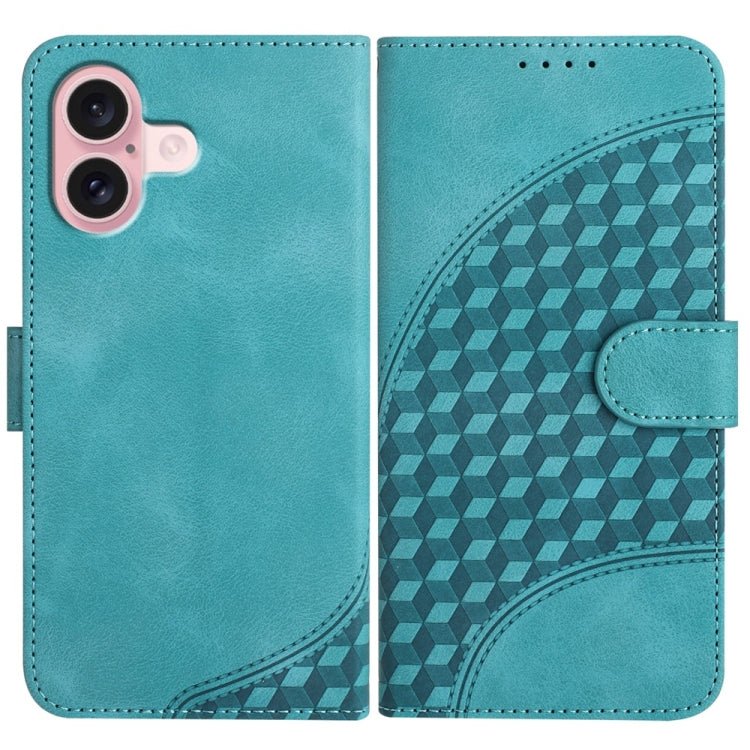 YX0060 Custodia in pelle per telefono con testa di elefante in rilievo con cordino, For iPhone 16 Pro, For iPhone 16 Plus, For iPhone 16