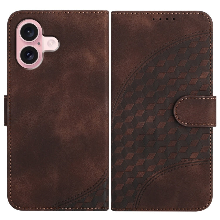 YX0060 Custodia in pelle per telefono con testa di elefante in rilievo con cordino, For iPhone 16 Pro, For iPhone 16 Plus, For iPhone 16