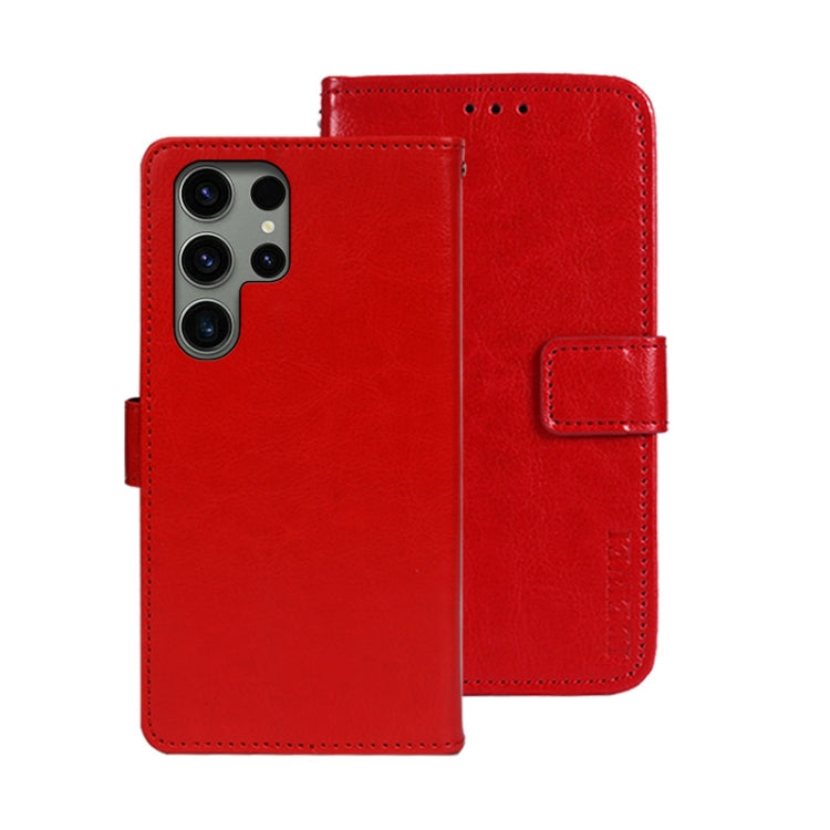 idewei Custodia per telefono in pelle con texture Crazy Horse con supporto, For Samsung Galaxy S24 Ultra 5G, For Samsung Galaxy S24+ 5G, For Samsung Galaxy S24 5G