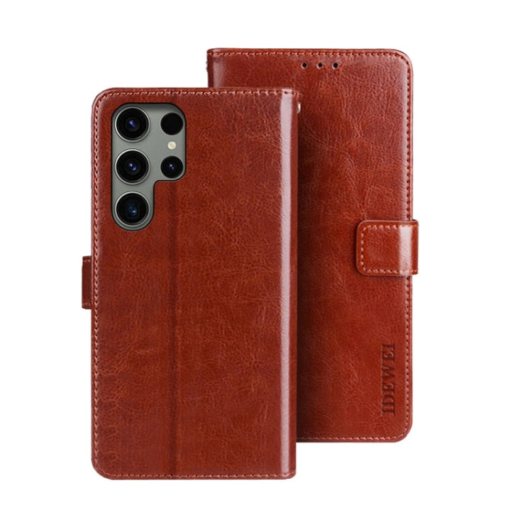 idewei Custodia per telefono in pelle con texture Crazy Horse con supporto, For Samsung Galaxy S24 Ultra 5G, For Samsung Galaxy S24+ 5G, For Samsung Galaxy S24 5G