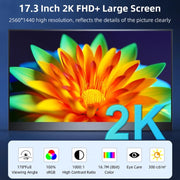 Monitor portatile con schermo IPS UHD 2560x1440P da 17,3 pollici, 17.3 inch 2K