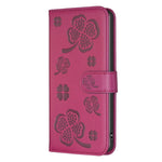 Custodia per telefono in pelle goffrata a quattro foglie, For iPhone 15 Pro Max, For iPhone 15 Pro, For iPhone 15 Plus, For iPhone 15