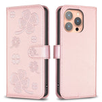 Custodia per telefono in pelle goffrata a quattro foglie, For iPhone 15 Pro Max, For iPhone 15 Pro, For iPhone 15 Plus, For iPhone 15