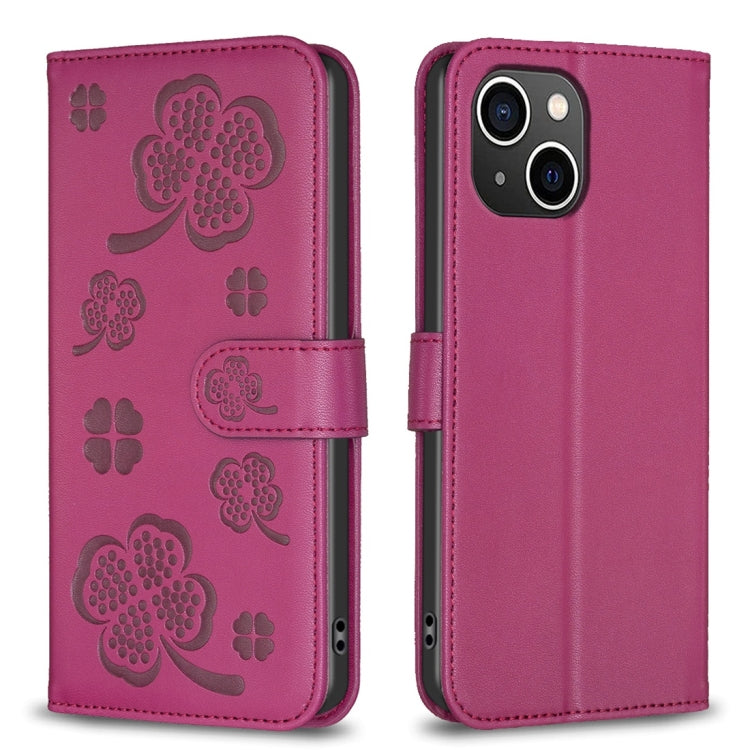 Custodia per telefono in pelle goffrata a quattro foglie, For iPhone 15 Pro Max, For iPhone 15 Pro, For iPhone 15 Plus, For iPhone 15