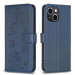 Custodia per telefono in pelle goffrata a quattro foglie, For iPhone 15 Pro Max, For iPhone 15 Pro, For iPhone 15 Plus, For iPhone 15