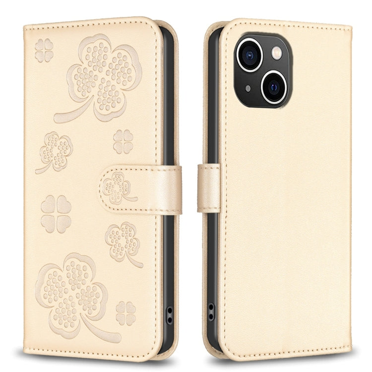 Custodia per telefono in pelle goffrata a quattro foglie, For iPhone 15 Pro Max, For iPhone 15 Pro, For iPhone 15 Plus, For iPhone 15