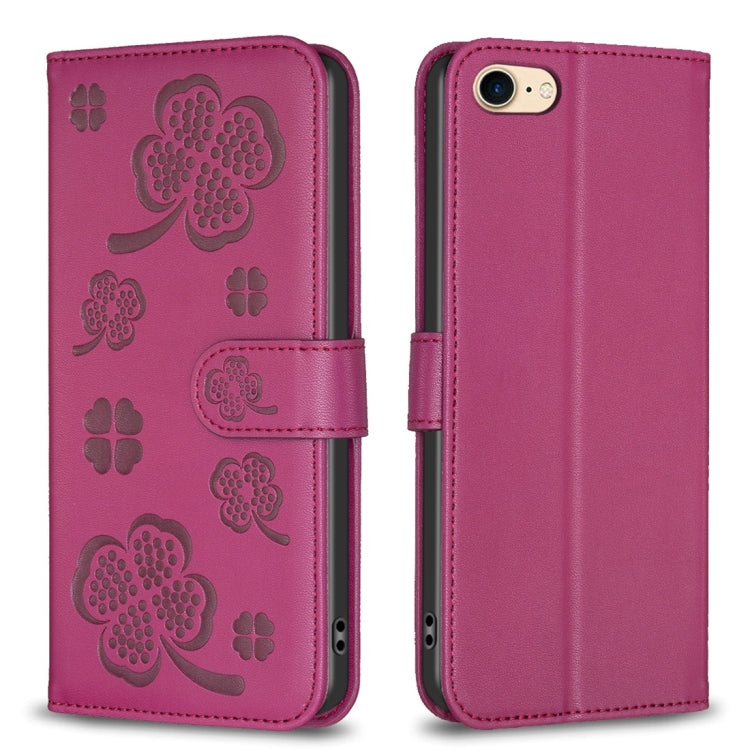 Custodia per telefono in pelle goffrata a quattro foglie, For iPhone 7 / 8 / SE 2022, For iPhone 13 Pro Max, For iPhone 13 Pro, For iPhone 13