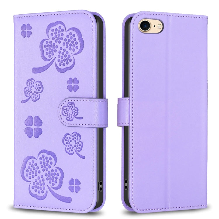 Custodia per telefono in pelle goffrata a quattro foglie, For iPhone 7 / 8 / SE 2022, For iPhone 13 Pro Max, For iPhone 13 Pro, For iPhone 13