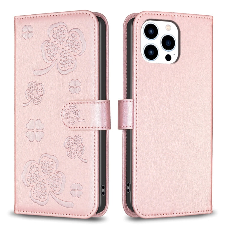 Custodia per telefono in pelle goffrata a quattro foglie, For iPhone 7 / 8 / SE 2022, For iPhone 13 Pro Max, For iPhone 13 Pro, For iPhone 13