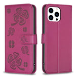 Custodia per telefono in pelle goffrata a quattro foglie, For iPhone 7 / 8 / SE 2022, For iPhone 13 Pro Max, For iPhone 13 Pro, For iPhone 13