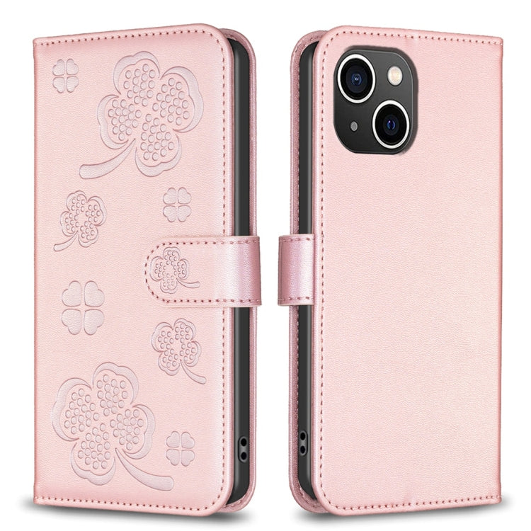 Custodia per telefono in pelle goffrata a quattro foglie, For iPhone 7 / 8 / SE 2022, For iPhone 13 Pro Max, For iPhone 13 Pro, For iPhone 13