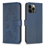 Custodia per telefono in pelle goffrata a quattro foglie, For iPhone 12 / 12 Pro, For iPhone 12 Pro Max, For iPhone 11 Pro Max, For iPhone 11