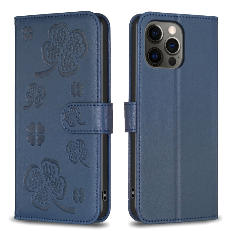Custodia per telefono in pelle goffrata a quattro foglie, For iPhone 12 / 12 Pro, For iPhone 12 Pro Max, For iPhone 11 Pro Max, For iPhone 11
