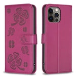 Custodia per telefono in pelle goffrata a quattro foglie, For iPhone 12 / 12 Pro, For iPhone 12 Pro Max, For iPhone 11 Pro Max, For iPhone 11