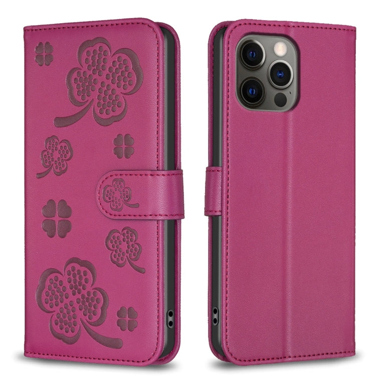 Custodia per telefono in pelle goffrata a quattro foglie, For iPhone 12 / 12 Pro, For iPhone 12 Pro Max, For iPhone 11 Pro Max, For iPhone 11