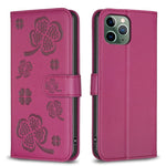 Custodia per telefono in pelle goffrata a quattro foglie, For iPhone 12 / 12 Pro, For iPhone 12 Pro Max, For iPhone 11 Pro Max, For iPhone 11