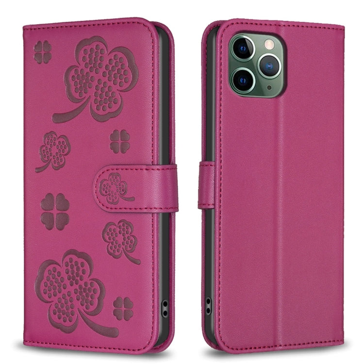Custodia per telefono in pelle goffrata a quattro foglie, For iPhone 12 / 12 Pro, For iPhone 12 Pro Max, For iPhone 11 Pro Max, For iPhone 11