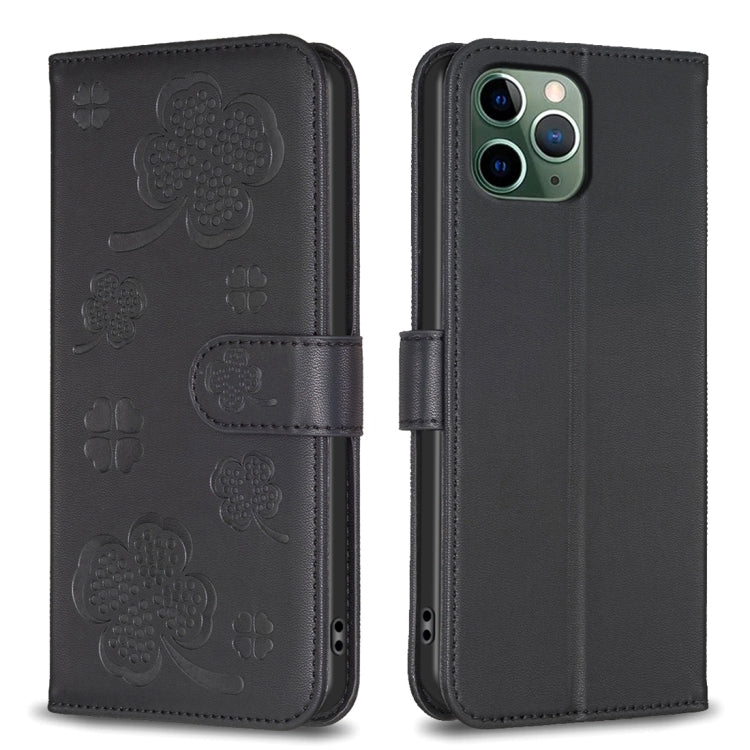 Custodia per telefono in pelle goffrata a quattro foglie, For iPhone 12 / 12 Pro, For iPhone 12 Pro Max, For iPhone 11 Pro Max, For iPhone 11