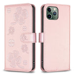 Custodia per telefono in pelle goffrata a quattro foglie, For iPhone 12 / 12 Pro, For iPhone 12 Pro Max, For iPhone 11 Pro Max, For iPhone 11
