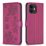 Custodia per telefono in pelle goffrata a quattro foglie, For iPhone 12 / 12 Pro, For iPhone 12 Pro Max, For iPhone 11 Pro Max, For iPhone 11
