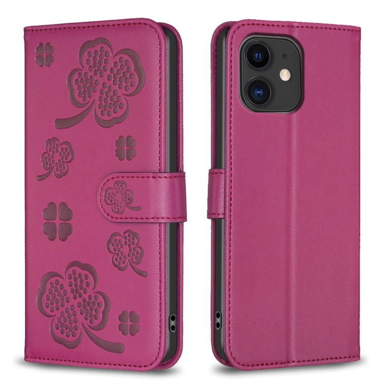 Custodia per telefono in pelle goffrata a quattro foglie, For iPhone 12 / 12 Pro, For iPhone 12 Pro Max, For iPhone 11 Pro Max, For iPhone 11