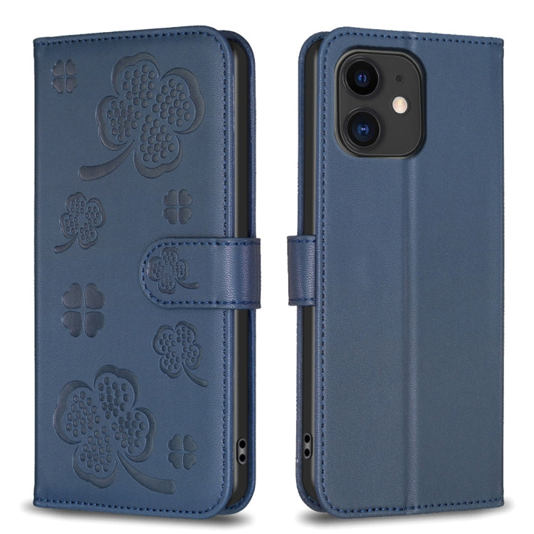 Custodia per telefono in pelle goffrata a quattro foglie, For iPhone 12 / 12 Pro, For iPhone 12 Pro Max, For iPhone 11 Pro Max, For iPhone 11
