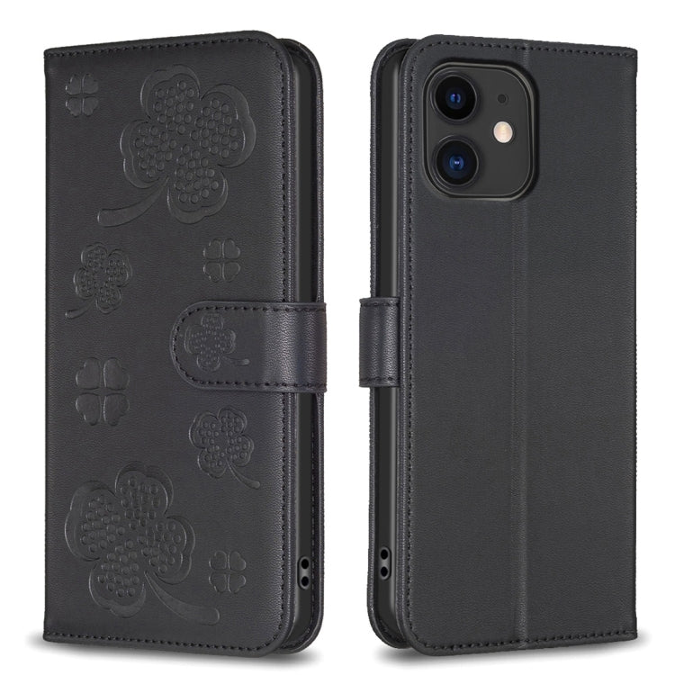 Custodia per telefono in pelle goffrata a quattro foglie, For iPhone 12 / 12 Pro, For iPhone 12 Pro Max, For iPhone 11 Pro Max, For iPhone 11