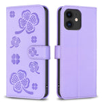 Custodia per telefono in pelle goffrata a quattro foglie, For iPhone 12 / 12 Pro, For iPhone 12 Pro Max, For iPhone 11 Pro Max, For iPhone 11