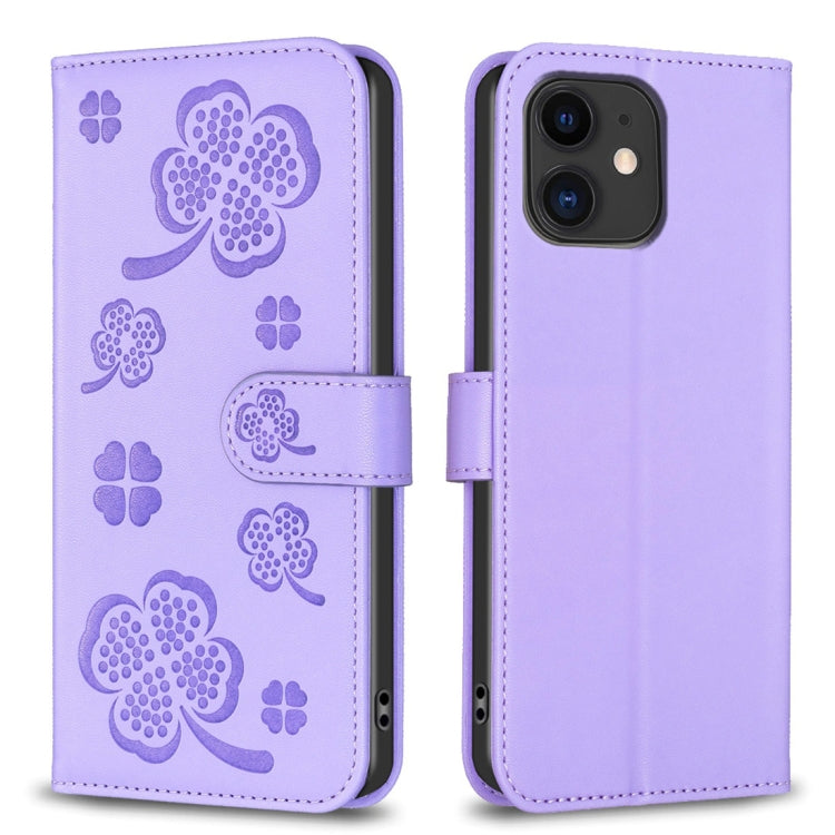 Custodia per telefono in pelle goffrata a quattro foglie, For iPhone 12 / 12 Pro, For iPhone 12 Pro Max, For iPhone 11 Pro Max, For iPhone 11