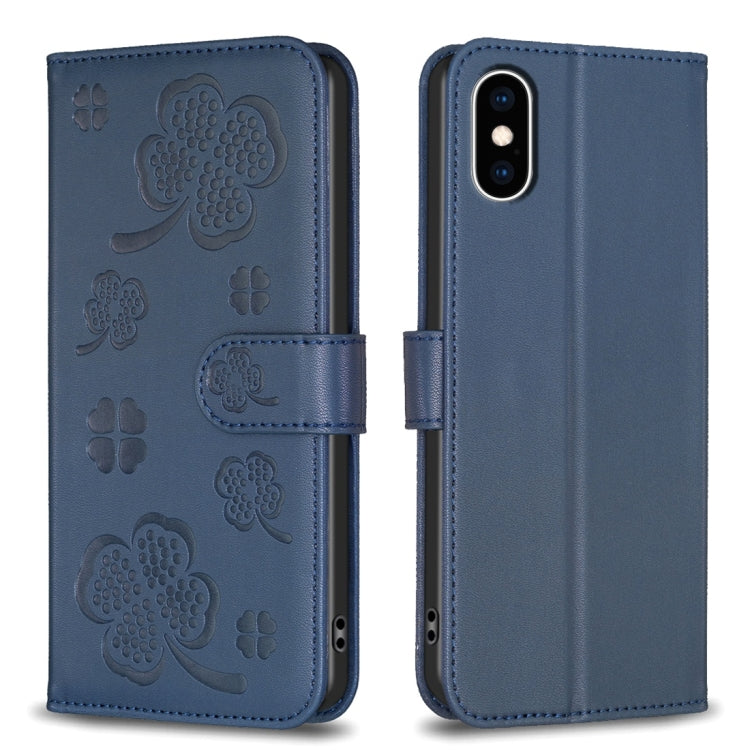 Custodia per telefono in pelle goffrata a quattro foglie, For iPhone 11 Pro, For iPhone X / XS, For iPhone XR, For iPhone XS Max
