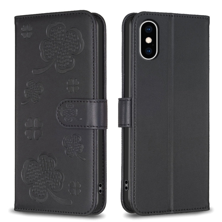 Custodia per telefono in pelle goffrata a quattro foglie, For iPhone 11 Pro, For iPhone X / XS, For iPhone XR, For iPhone XS Max