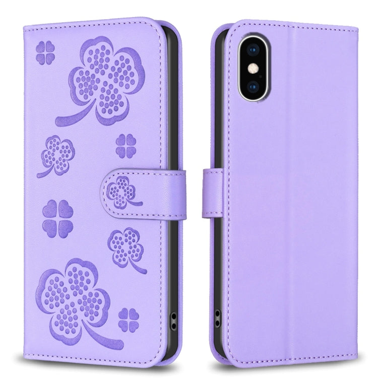 Custodia per telefono in pelle goffrata a quattro foglie, For iPhone 11 Pro, For iPhone X / XS, For iPhone XR, For iPhone XS Max