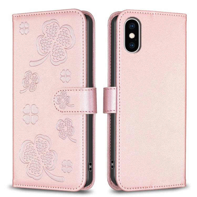 Custodia per telefono in pelle goffrata a quattro foglie, For iPhone 11 Pro, For iPhone X / XS, For iPhone XR, For iPhone XS Max