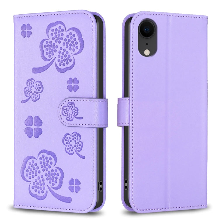 Custodia per telefono in pelle goffrata a quattro foglie, For iPhone 11 Pro, For iPhone X / XS, For iPhone XR, For iPhone XS Max
