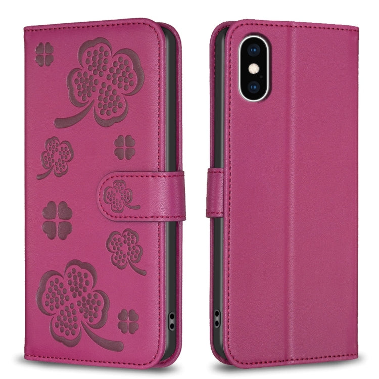 Custodia per telefono in pelle goffrata a quattro foglie, For iPhone 11 Pro, For iPhone X / XS, For iPhone XR, For iPhone XS Max