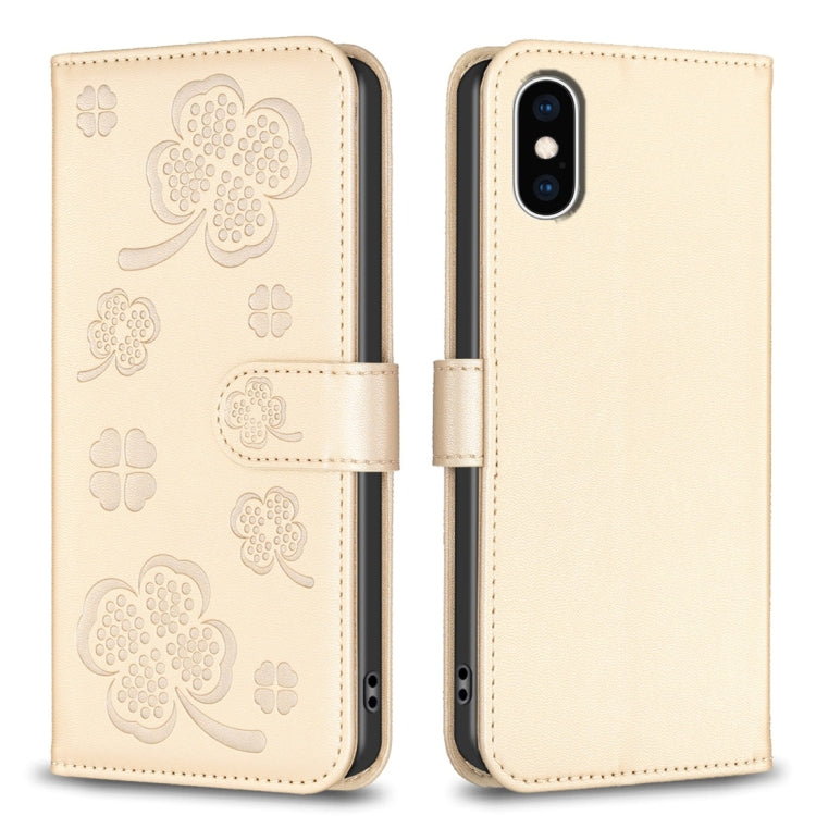 Custodia per telefono in pelle goffrata a quattro foglie, For iPhone 11 Pro, For iPhone X / XS, For iPhone XR, For iPhone XS Max