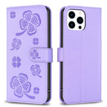 Custodia per telefono in pelle goffrata a quattro foglie, For iPhone 14 Plus, For iPhone 14, For iPhone 14 Pro, For iPhone 14 Pro Max