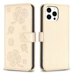 Custodia per telefono in pelle goffrata a quattro foglie, For iPhone 14 Plus, For iPhone 14, For iPhone 14 Pro, For iPhone 14 Pro Max