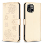 Custodia per telefono in pelle goffrata a quattro foglie, For iPhone 14 Plus, For iPhone 14, For iPhone 14 Pro, For iPhone 14 Pro Max