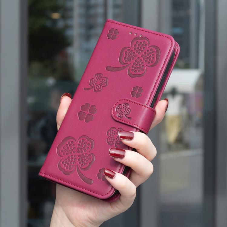 Custodia per telefono in pelle goffrata a quattro foglie, For iPhone 18 Pro/17 Pro, For iPhone 18 Pro Max/17 Pro Max, For iPhone 17, For iPhone 17 Air
