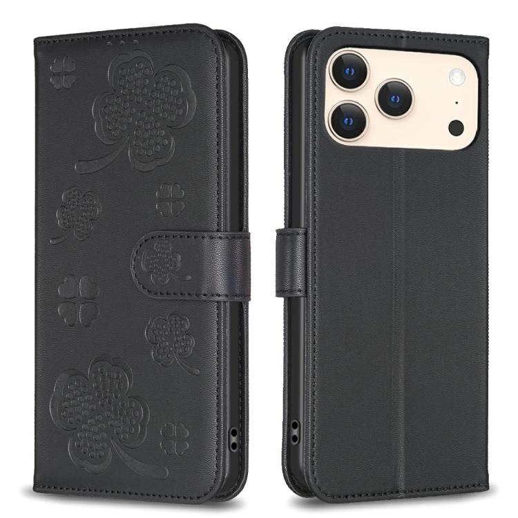 Custodia per telefono in pelle goffrata a quattro foglie, For iPhone 18 Pro/17 Pro, For iPhone 18 Pro Max/17 Pro Max, For iPhone 17, For iPhone 17 Air