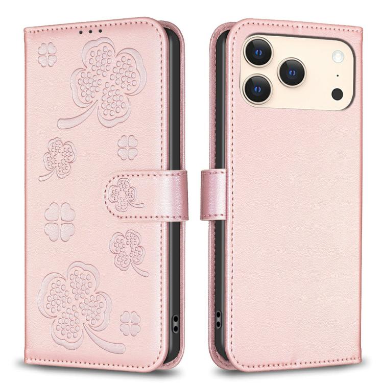 Custodia per telefono in pelle goffrata a quattro foglie, For iPhone 18 Pro/17 Pro, For iPhone 18 Pro Max/17 Pro Max, For iPhone 17, For iPhone 17 Air