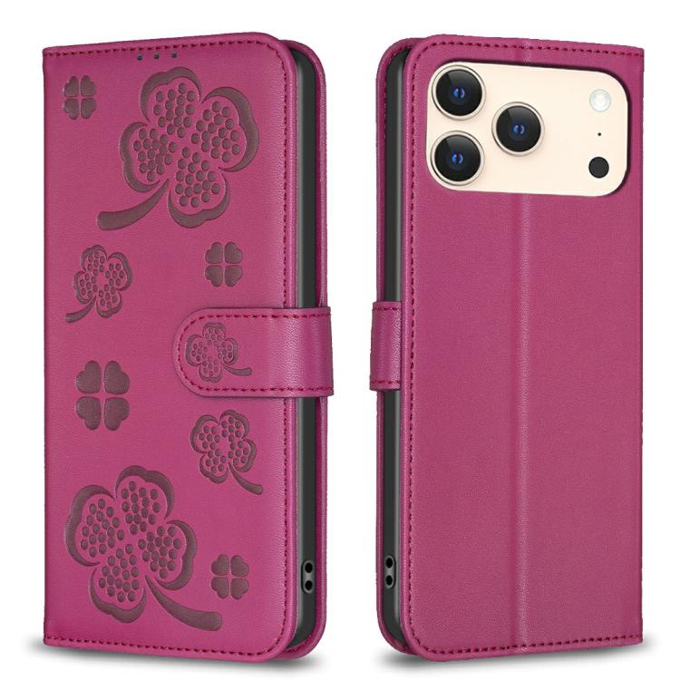 Custodia per telefono in pelle goffrata a quattro foglie, For iPhone 18 Pro/17 Pro, For iPhone 18 Pro Max/17 Pro Max, For iPhone 17, For iPhone 17 Air